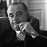 Lyndon Johnson working the telephone. Photo from LBJ Presidential Library
